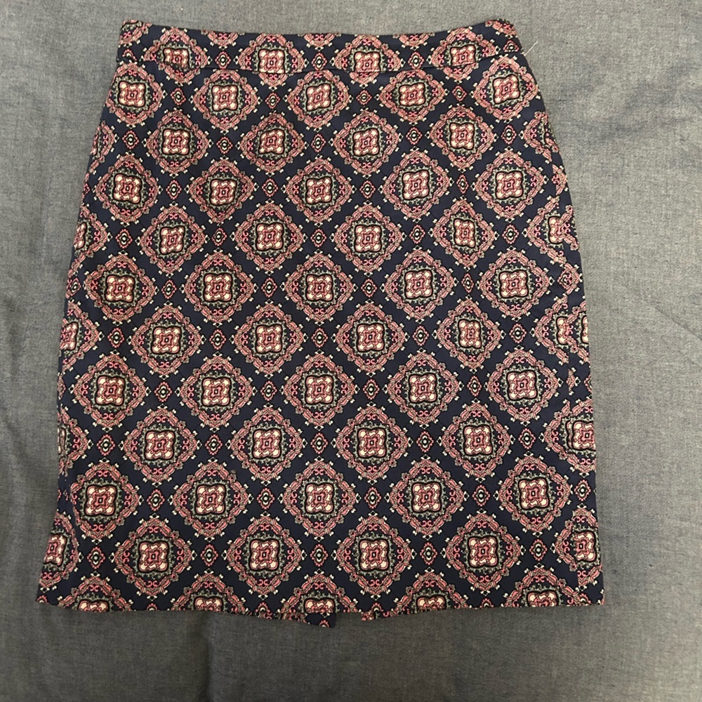 J. Crew Navy and Pink Patterned Mini Skirt